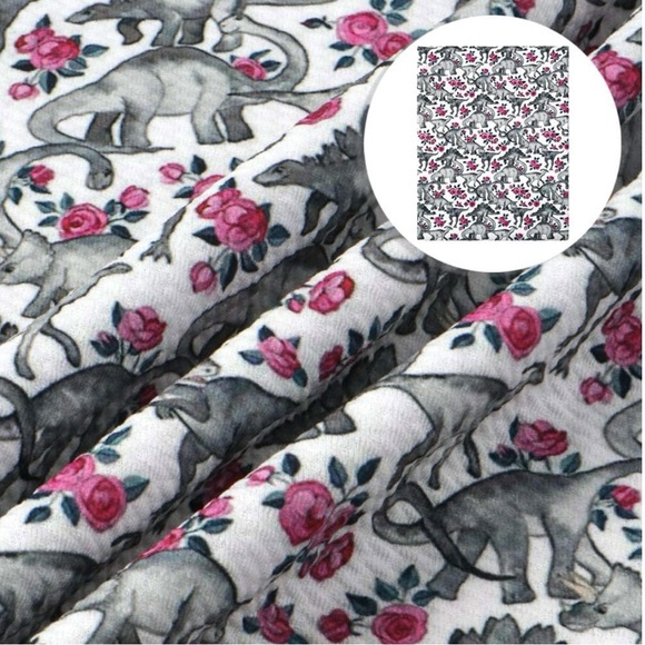 Dinosaurs Flower Patterns Bullet Printed Liverpool Textured Fabric - Picture 1 of 2